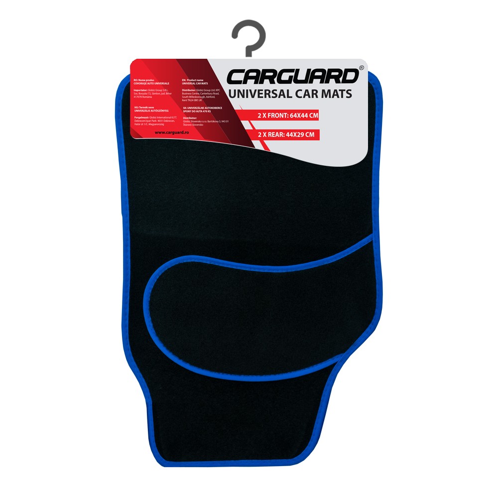 Afbeelding van Carguard Automatten Universeel 4-delig - Zwart met Blauwe Bies - Stoffen Vloermatten - Voor en Achter - 52c0