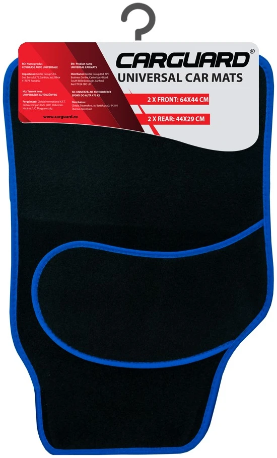 Afbeelding van Carguard Automatten Universeel 4-delig - Zwart met Blauwe Bies - Stoffen Vloermatten - Voor en Achter - 52c0