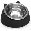 Afbeelding van Kattenvoerbak RVS – Katten Voerbak en Drinkbak – Kattenbakje met Houder – 14 cm – Zwart [60062B] -