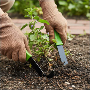 Afbeelding van Onkruidmes Set 2 Stuks 20 cm – Onkruid Verwijderaar – Tuinmes met RVS Blad – Anti-Slip Handgreep –