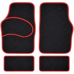 Afbeelding van Carguard Automatten Universeel 4-delig - Zwart met Rode Bies - Stoffen Vloermatten - Voor en Achter - 5e3f