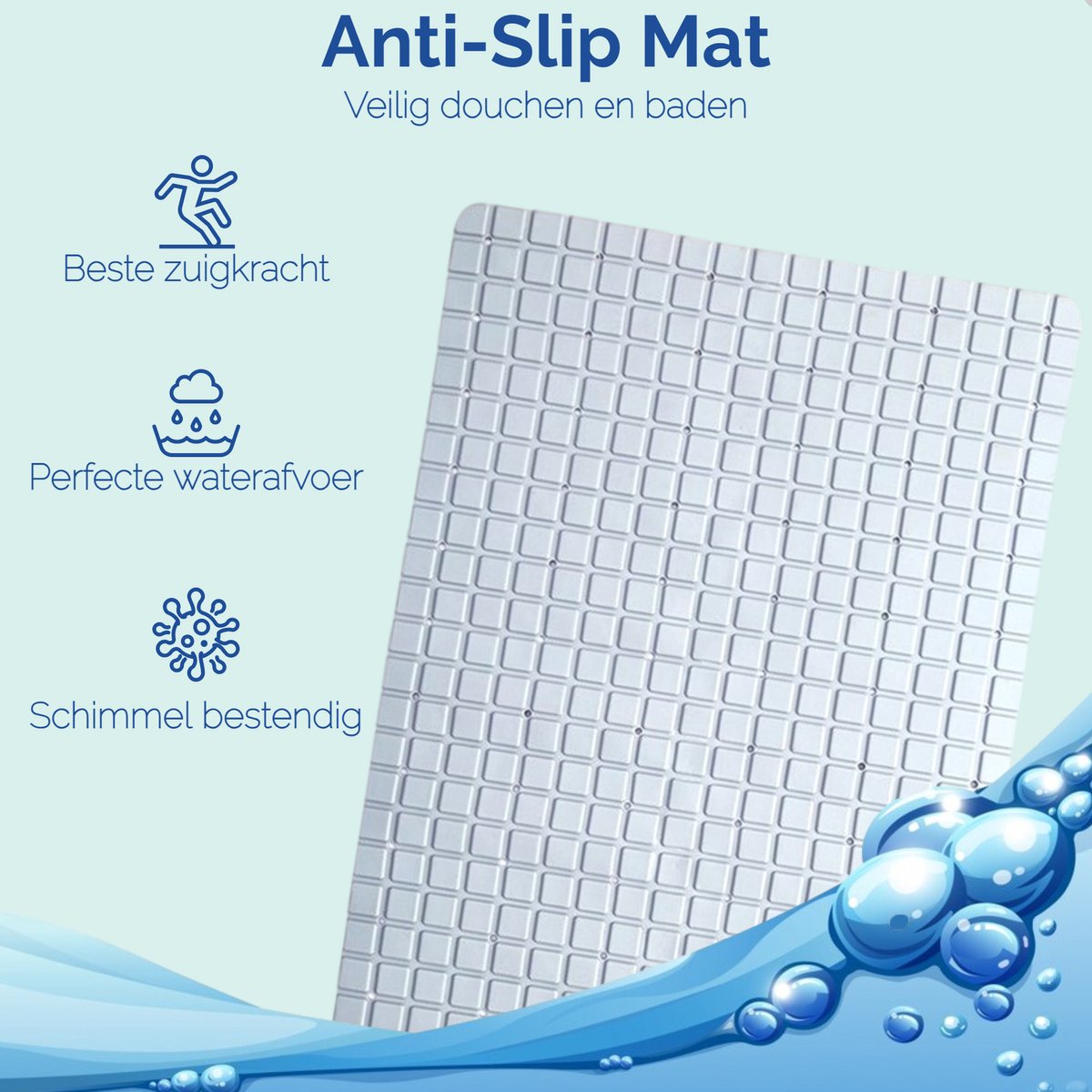 Afbeelding van HSXL - Antislipmat - 70x40CM - Incl. Netspons - Antislip Douchemat / Badmat Wit met Zuignappen – Mat voor