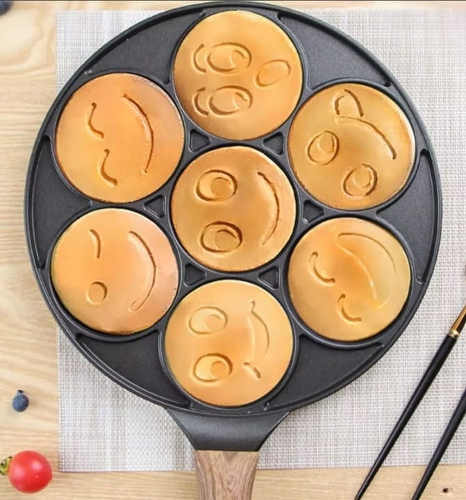 Afbeelding van Pannenkoekenpan Smiley / Emoji – Pancake Pan 7 Stuks – Antiaanbak – Geschikt voor Gas, Keramisch,