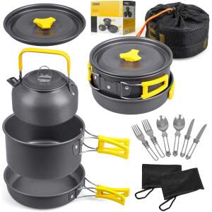 Afbeelding van Camping Kookset Compleet – Survival Kookset & Noodpakket – PROMIS Campeo Pannenset met Koekenpan,