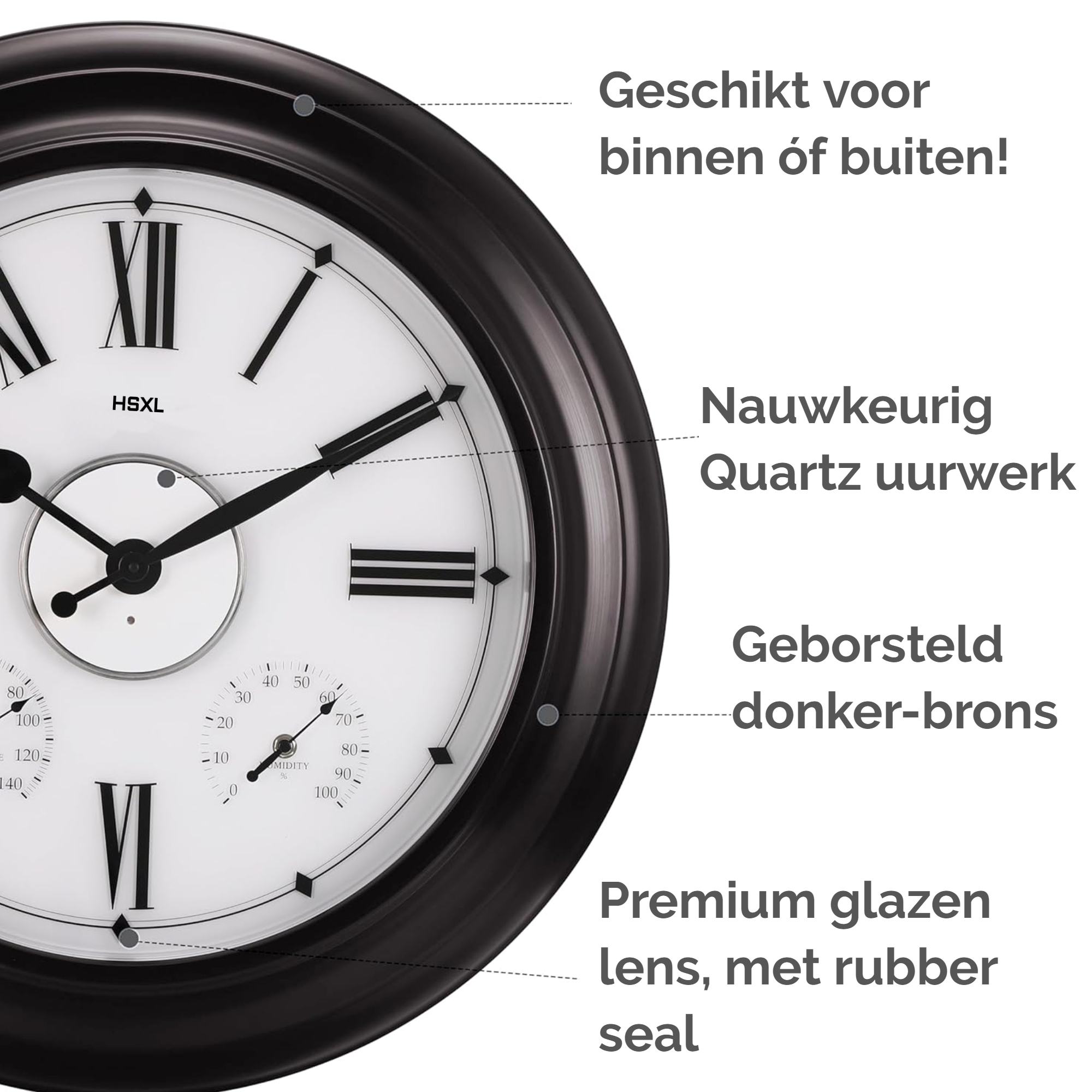 Afbeelding van Grote Wandklok 45 cm – Binnen/Buiten – Industrieel – Stil & Verlicht – Waterdicht – Met