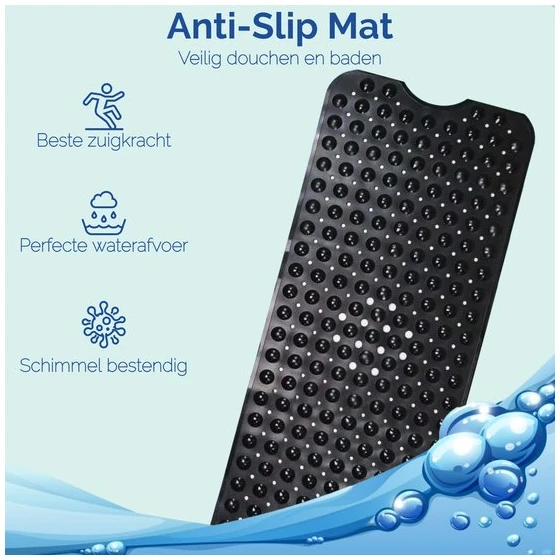 Afbeelding van HSXL - Antislipmat - 100x40CM - Incl. Netspons - Antislip Douchemat / Badmat Zwart met Zuignappen – Mat