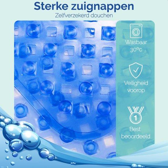 Afbeelding van HSXL - Antislipmat - 88x40CM - Incl. Netspons -Antislip Douchemat / Badmat Blauw met Zuignappen – Mat voor