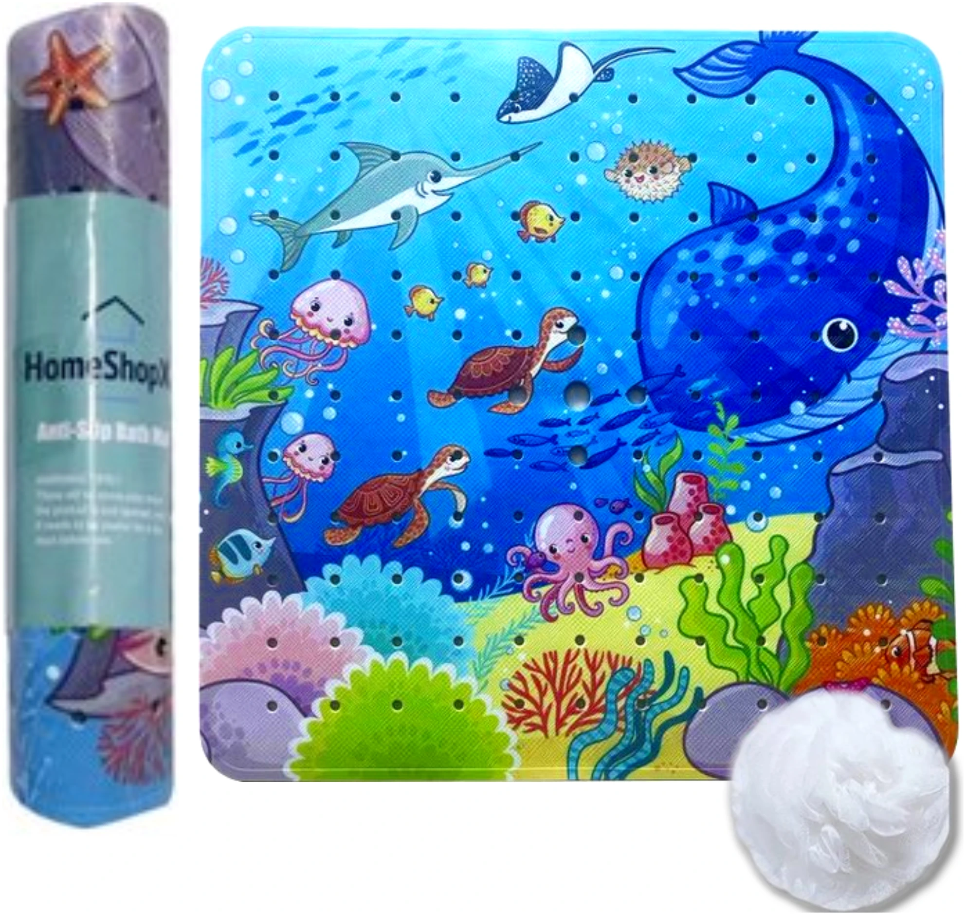 Afbeelding van HSXL - Antislipmat - 53x53CM - Incl. Netspons - Antislip Douchemat voor Kinderen met Zuignappen – Anti Slip