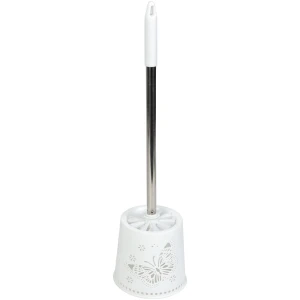 Afbeelding van Toiletborstel met Houder – Wit met Zilveren Handvat – Vlinder - Ø13 x 49 cm – WC Borstel Set –