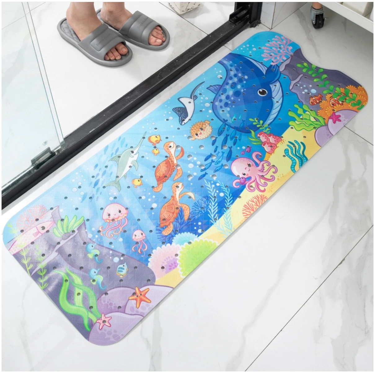 Afbeelding van HSXL - Antislipmat - 100x40CM - Incl. Netspons - Antislip Douchemat / Badmat voor Kinderen met Zuignappen –