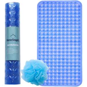 Afbeelding van HSXL - Antislipmat - 88x40CM - Incl. Netspons -Antislip Douchemat / Badmat Blauw met Zuignappen – Mat voor