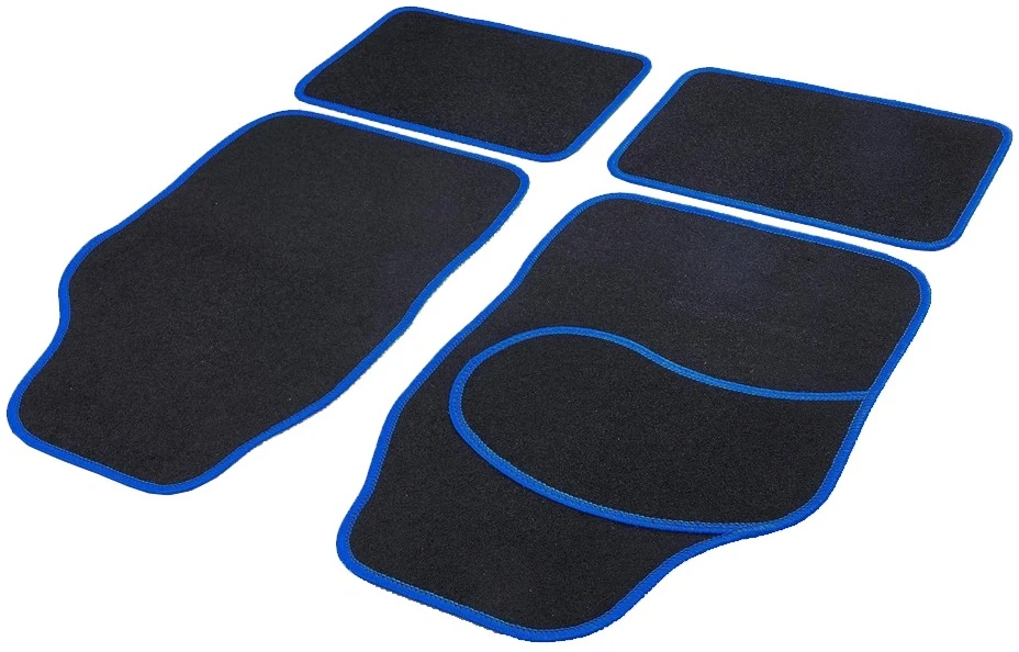Afbeelding van Carguard Automatten Universeel 4-delig - Zwart met Blauwe Bies - Stoffen Vloermatten - Voor en Achter - 92dd