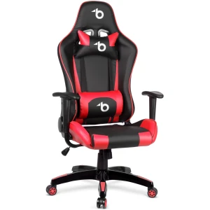 Afbeelding van Gaming Bureaustoel Rood/Zwart - Ergonomisch - Met Lenden- En Neksteun - Verstelbaar - Gasveer - Kunstleer -