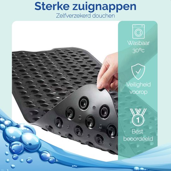 Afbeelding van HSXL - Antislipmat - 100x40CM - Incl. Netspons - Antislip Douchemat / Badmat Zwart met Zuignappen – Mat