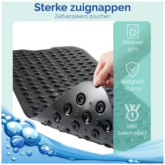 Afbeelding van HSXL - Antislipmat - 100x40CM - Incl. Netspons - Antislip Douchemat / Badmat Zwart met Zuignappen – Mat