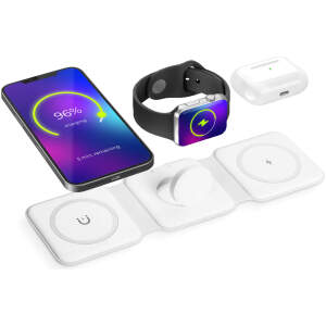 Afbeelding van Draadloze Oplader 3-in-1 – Qi Charging Station voor iPhone, Apple Watch en AirPods – 15W – Wit [BW2063]