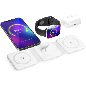 Afbeelding van Draadloze Oplader 3-in-1 – Qi Charging Station voor iPhone, Apple Watch en AirPods – 15W – Wit [BW2063]