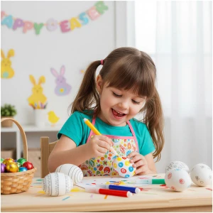 Afbeelding van Paaseieren Versier Set – 6 Stuks met Stiften – DIY Knutselset Pasen – Creatief Schilderen voor Kinderen