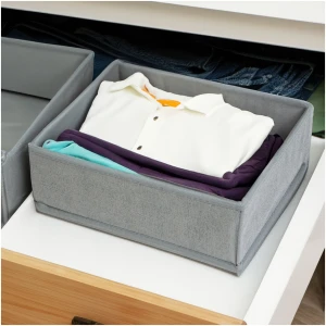 Afbeelding van Stoffen Opbergbox – Opvouwbare Opbergdoos Organizer – Grijs – 30 x 26 x 10 cm – Kast of Lade