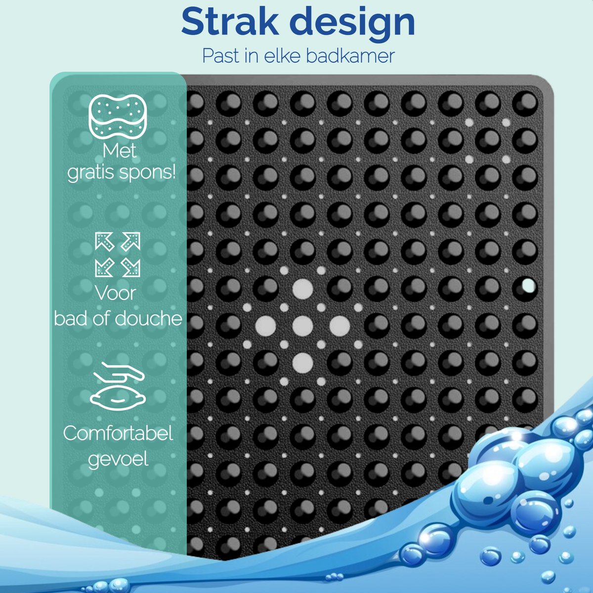 Afbeelding van HSXL - Antislipmat - 53x53CM - Incl. Netspons - Antislip Douchemat Zwart met Zuignappen – Anti Slip Douche