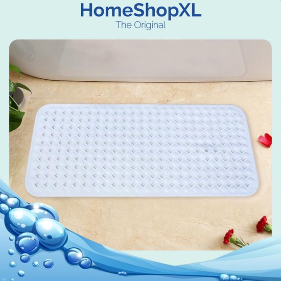 Afbeelding van HSXL - Antislipmat - 88x40CM - Incl. Netspons - Antislip Douchemat / Badmat Wit met Zuignappen – Mat voor