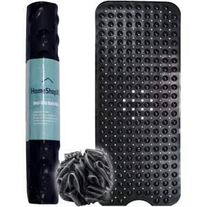 Afbeelding van HSXL - Antislipmat - 100x40CM - Incl. Netspons - Antislip Douchemat / Badmat Zwart met Zuignappen – Mat