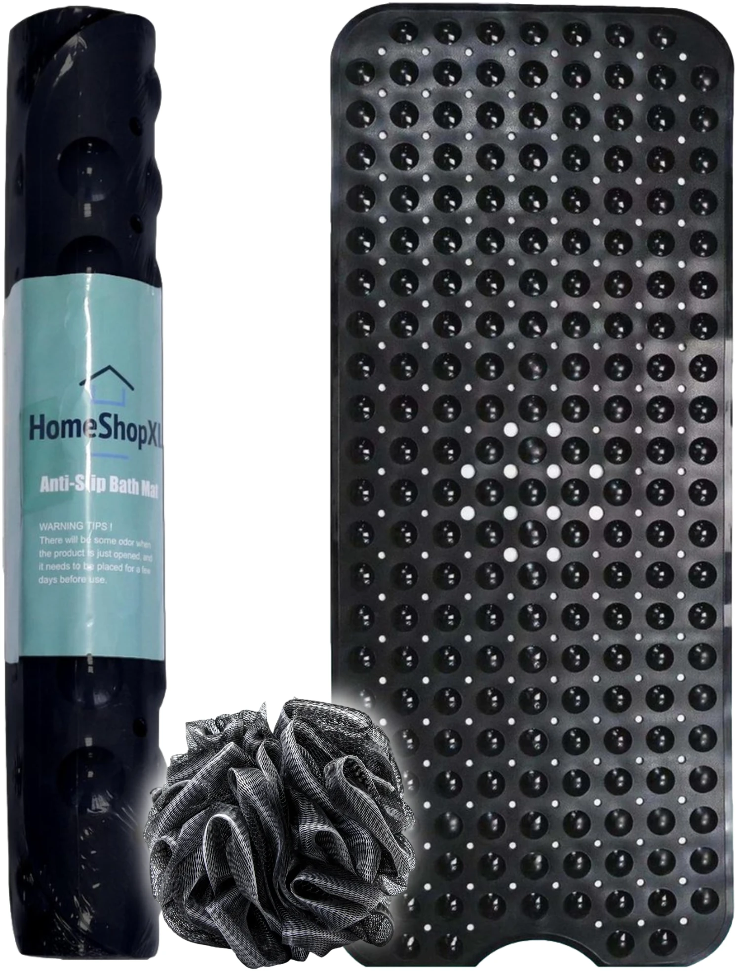 Afbeelding van HSXL - Antislipmat - 100x40CM - Incl. Netspons - Antislip Douchemat / Badmat Zwart met Zuignappen – Mat