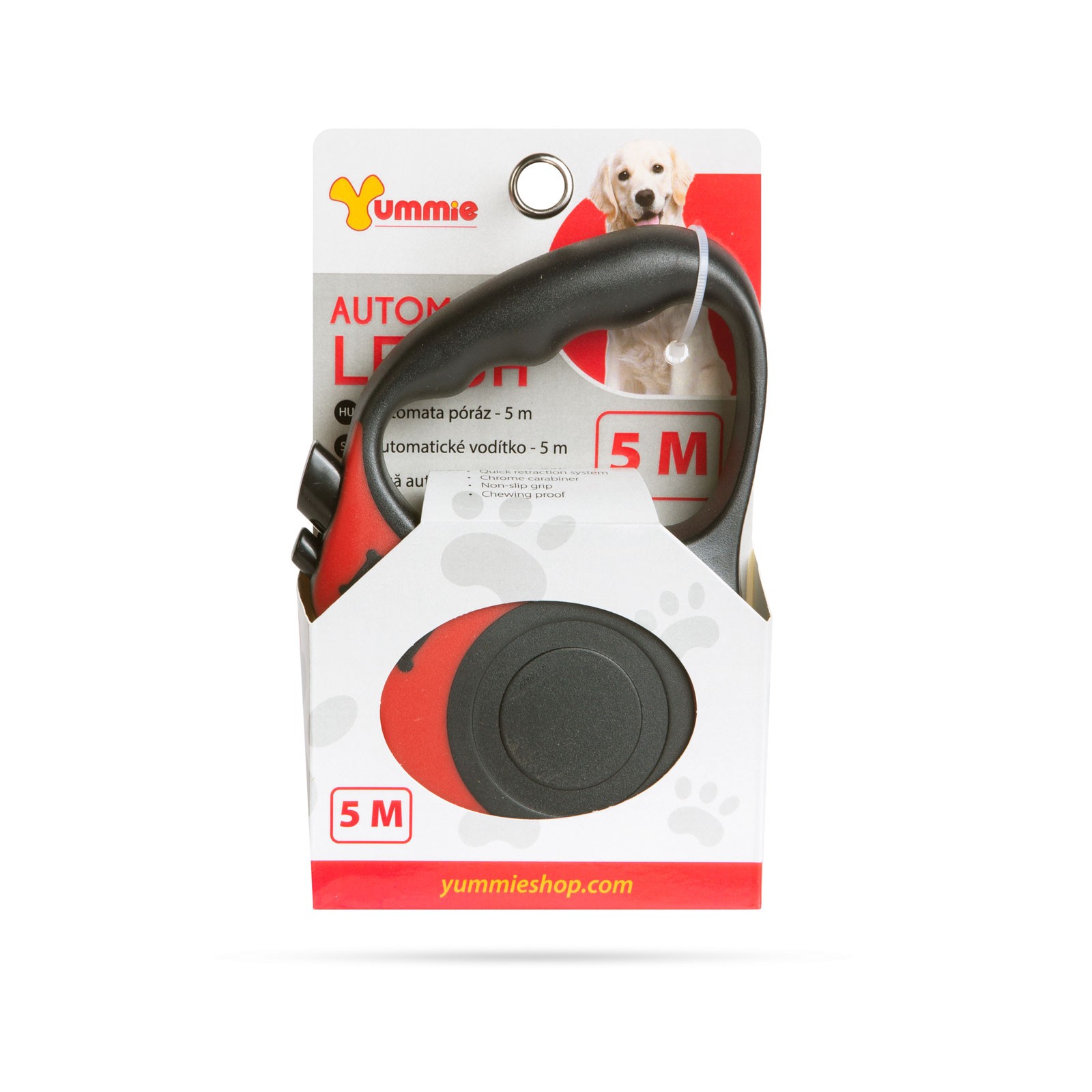 Afbeelding van Automatische Hondenriem 5 m - Met Remsysteem & Snelle Terugtrekking - Anti-slip - Rood - Huisdieren