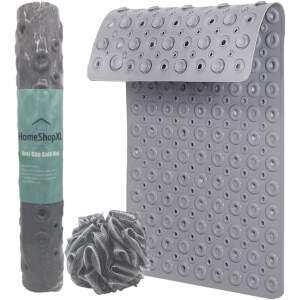 Afbeelding van HSXL - Antislipmat - 88x40CM - Incl. Netspons - Antislip Douchemat / Badmat Grijs met Zuignappen – Mat voor