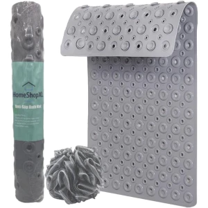 Afbeelding van HSXL - Antislipmat - 88x40CM - Incl. Netspons - Antislip Douchemat / Badmat Grijs met Zuignappen – Mat voor