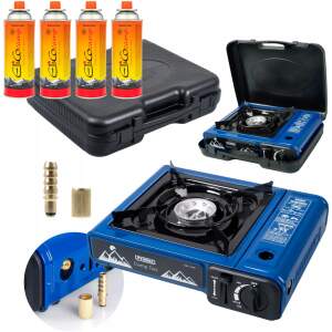 Afbeelding van Camping Gasbrander 1 Pits + 4 Butaangas Flessen - Gasstel Camping met Koffer - Draagbaar Kooktoestel - Werkt