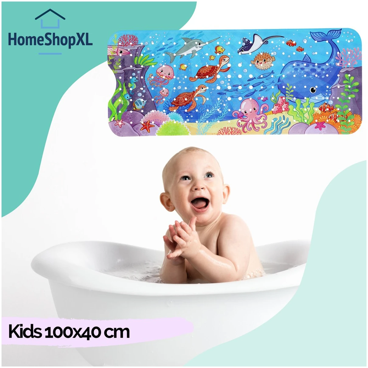 Afbeelding van HSXL - Antislipmat - 100x40CM - Incl. Netspons - Antislip Douchemat / Badmat voor Kinderen met Zuignappen –