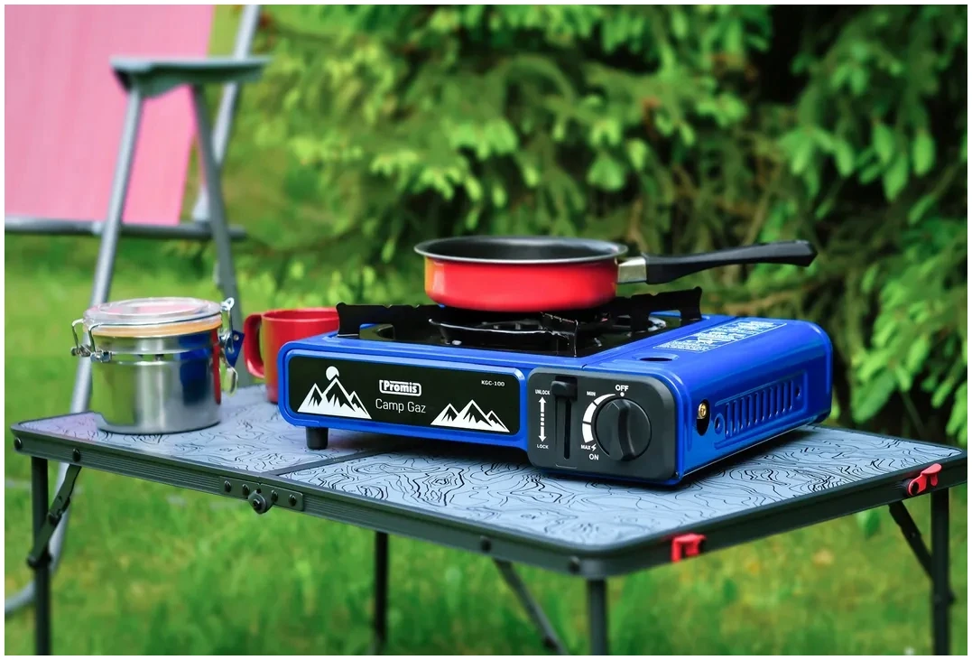 Afbeelding van Camping Gasbrander 1 Pits + 4 Butaangas Flessen - Gasstel Camping met Koffer - Draagbaar Kooktoestel - Werkt