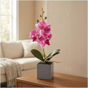 Afbeelding van Kunst Orchidee Plant 29,5 cm in Pot – Realistisch Kunstplantje – Onderhoudsvrij – Wit / Roze / Paars