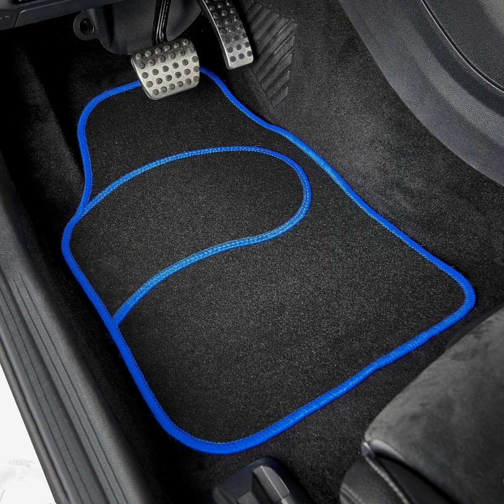 Afbeelding van Carguard Automatten Universeel 4-delig - Zwart met Blauwe Bies - Stoffen Vloermatten - Voor en Achter - dd69