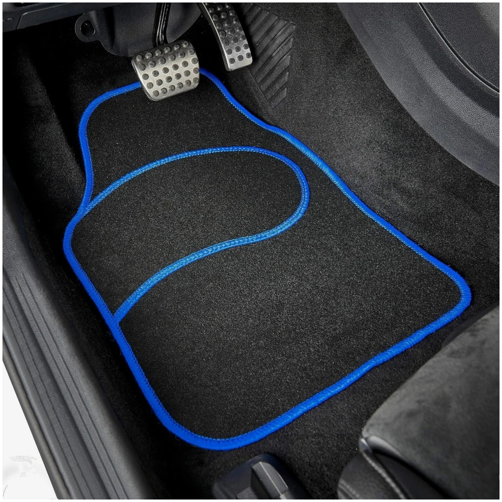 Afbeelding van Carguard Automatten Universeel 4-delig - Zwart met Blauwe Bies - Stoffen Vloermatten - Voor en Achter - dd69