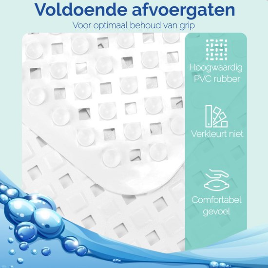 Afbeelding van HSXL - Antislipmat - 88x40CM - Incl. Netspons - Antislip Douchemat / Badmat Wit met Zuignappen – Mat voor