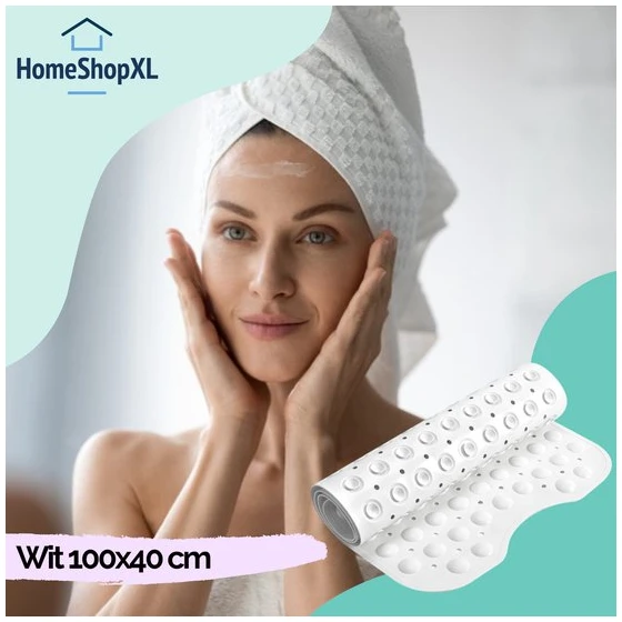 Afbeelding van HSXL - Antislipmat - 100x40CM - Incl. Netspons - Antislip Douchemat / Badmat Wit met Zuignappen – Mat voor