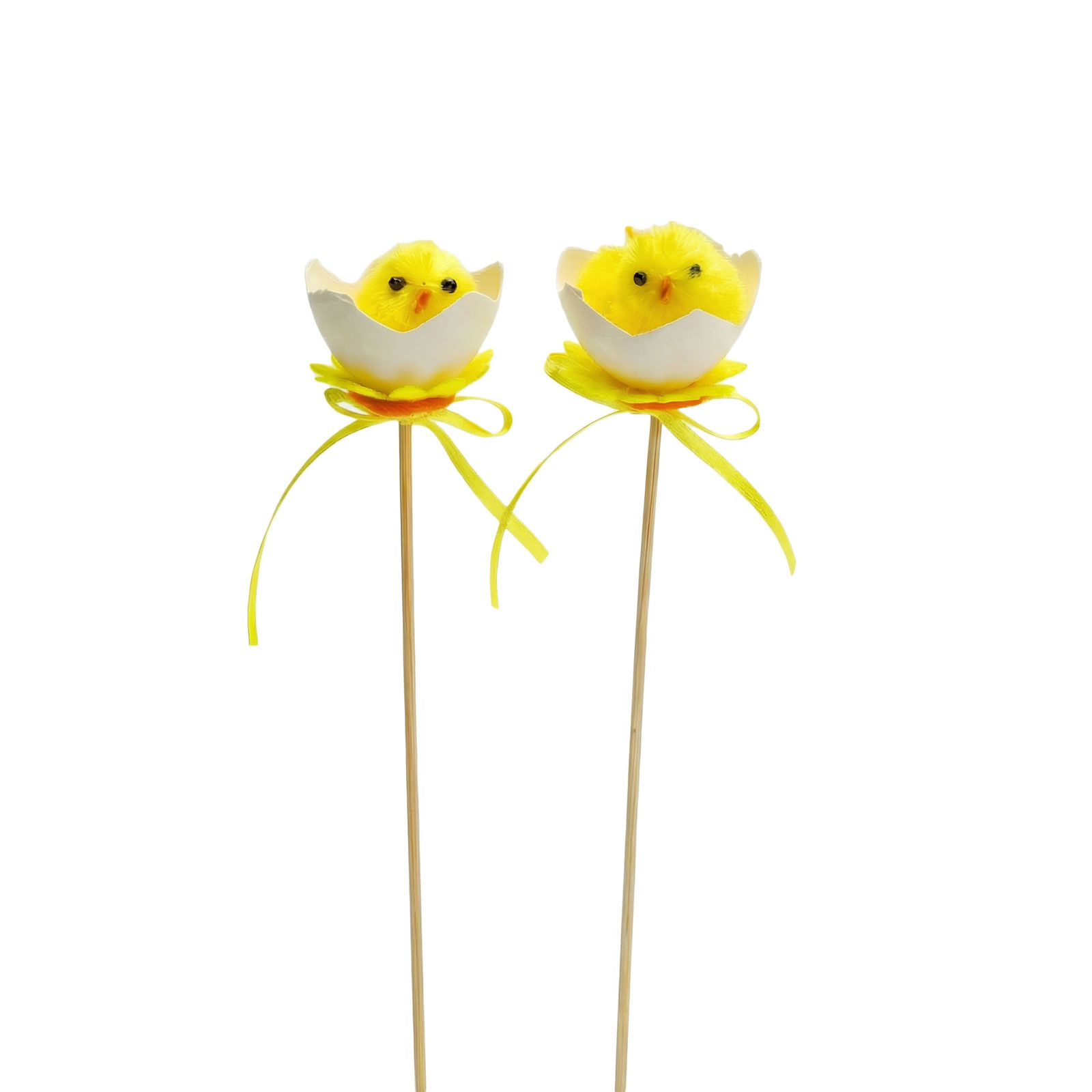 Afbeelding van Paasdecoratie Stekers Ei met Kuiken 27 cm – 2 Stuks – Steekdecoratie voor Bloempot & Paasstuk –