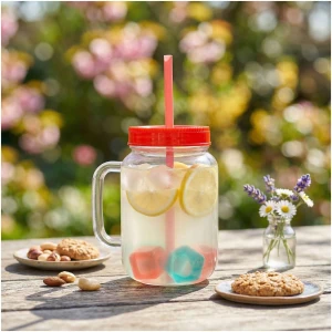 Afbeelding van Rietenbeker - rood - met 4 verkoelende ijsblokjes, 550 ml, 17 x 7,5 x 13,5 cm 1 Stuks [57160P] - 01 57160P web