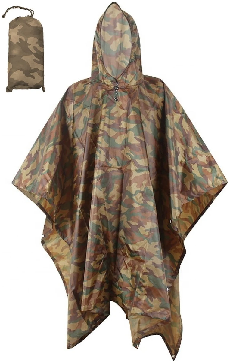 Afbeelding van Regenponcho Volwassenen Camouflage - Waterdichte Poncho Voor Fietsen, Wandelen En Outdoor - 210T Ripstop