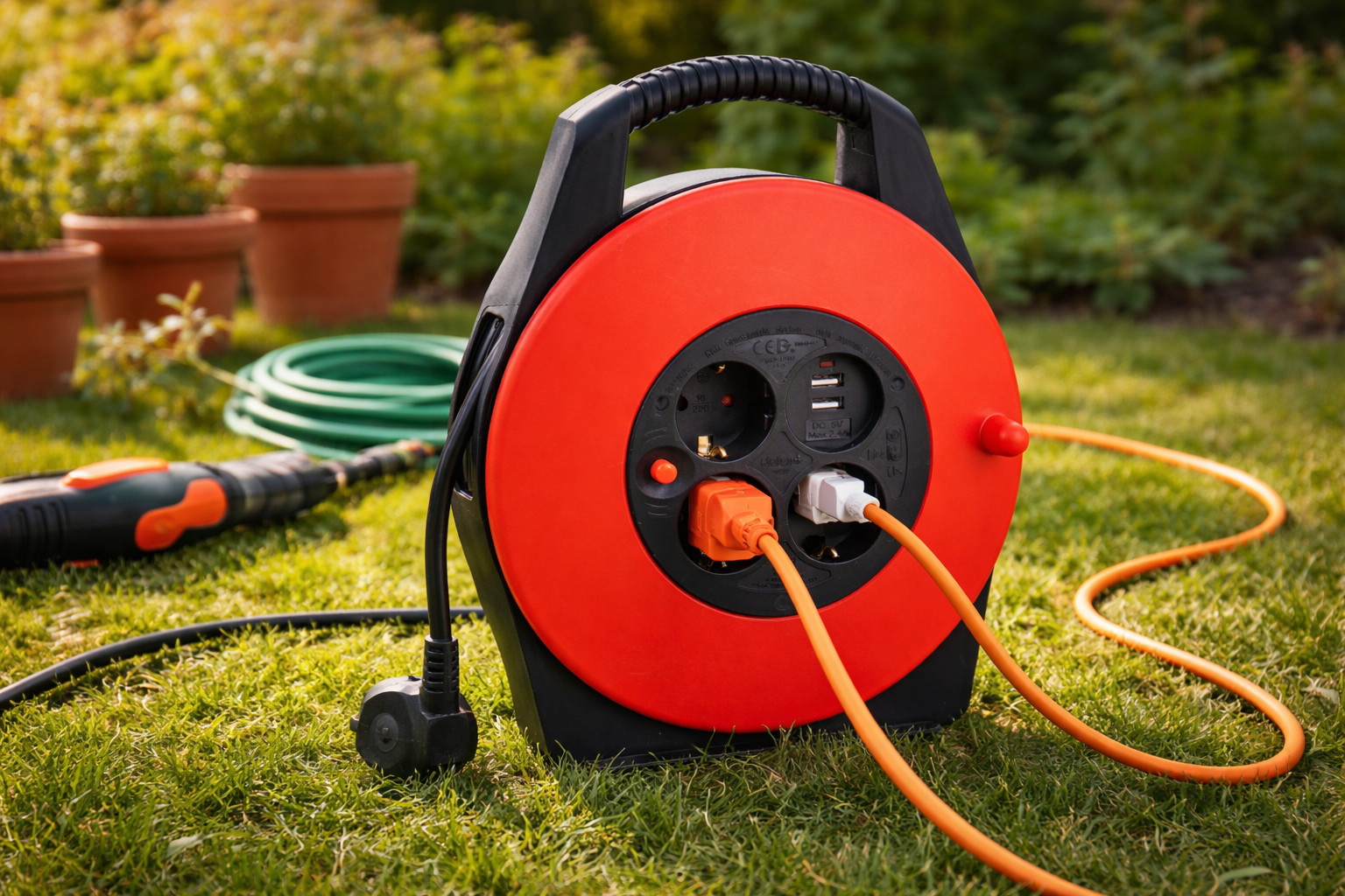 Afbeelding van Delight Kabelhaspel Verlengkabel op Rol – 10 Meter – 3x1.5 mm² – 3 Geaarde Stopcontacten – 2x USB-A