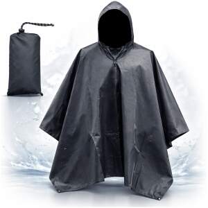 Afbeelding van Regenponcho Volwassenen Zwart - Waterdichte Poncho Voor Fietsen, Wandelen En Outdoor - 210T Ripstop Polyester