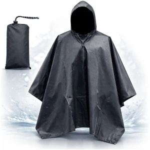 Afbeelding van Regenponcho Volwassenen Zwart - Waterdichte Poncho Voor Fietsen, Wandelen En Outdoor - 210T Ripstop Polyester