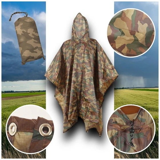 Afbeelding van Regenponcho Volwassenen Camouflage - Waterdichte Poncho Voor Fietsen, Wandelen En Outdoor - 210T Ripstop