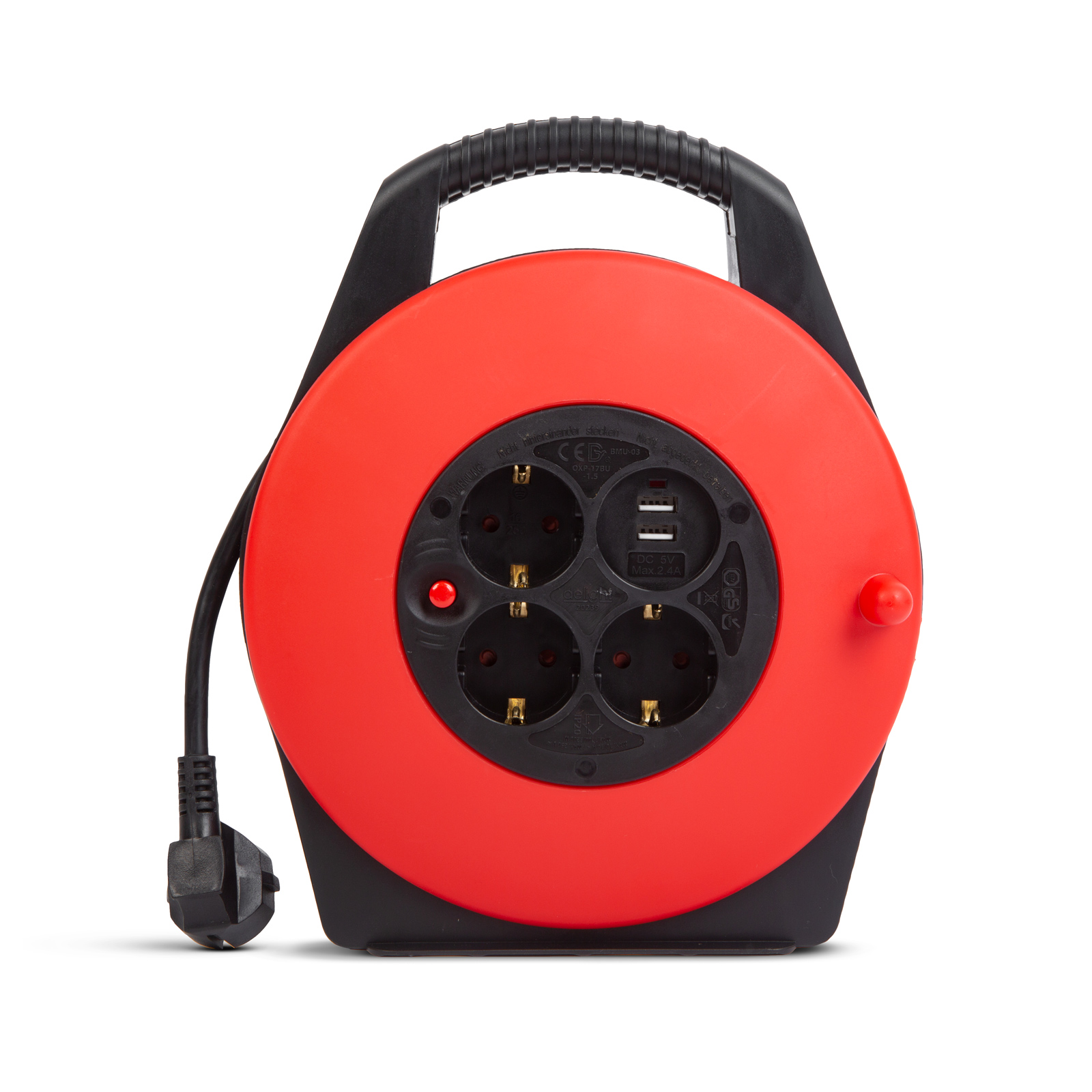 Afbeelding van Delight Kabelhaspel Verlengkabel op Rol – 10 Meter – 3x1.5 mm² – 3 Geaarde Stopcontacten – 2x USB-A