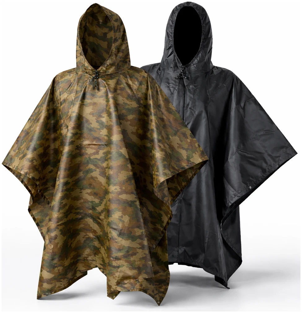 Afbeelding van Regenponcho Volwassenen Camouflage - Waterdichte Poncho Voor Fietsen, Wandelen En Outdoor - 210T Ripstop