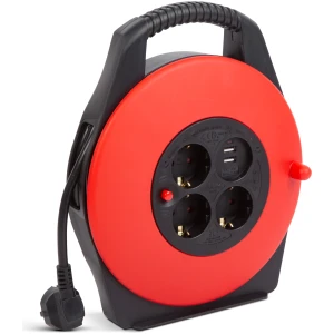 Afbeelding van Delight Kabelhaspel Verlengkabel op Rol – 10 Meter – 3x1.5 mm² – 3 Geaarde Stopcontacten – 2x USB-A