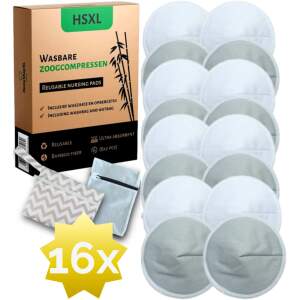Afbeelding van 16x Wasbare Zoogcompressen - Herbruikbare Borstcompressen (Wasbaar) - 16 stuks - ø12cm - met Etui en Waszak