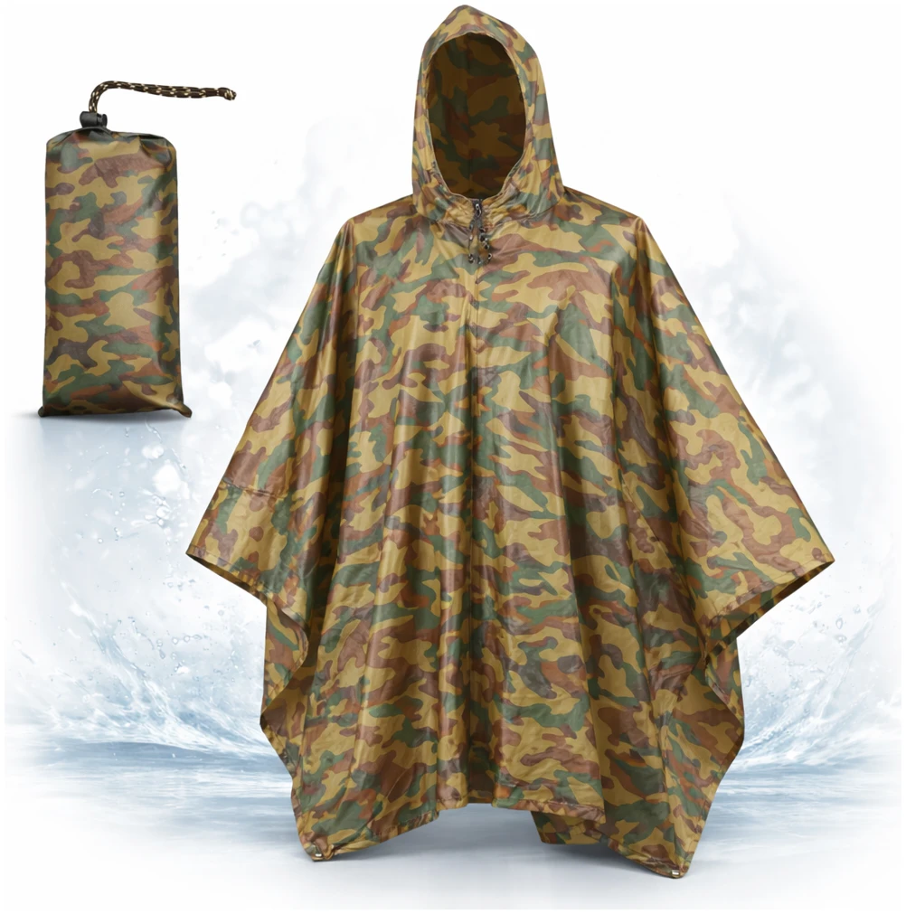 Afbeelding van Regenponcho Volwassenen Camouflage - Waterdichte Poncho Voor Fietsen, Wandelen En Outdoor - 210T Ripstop